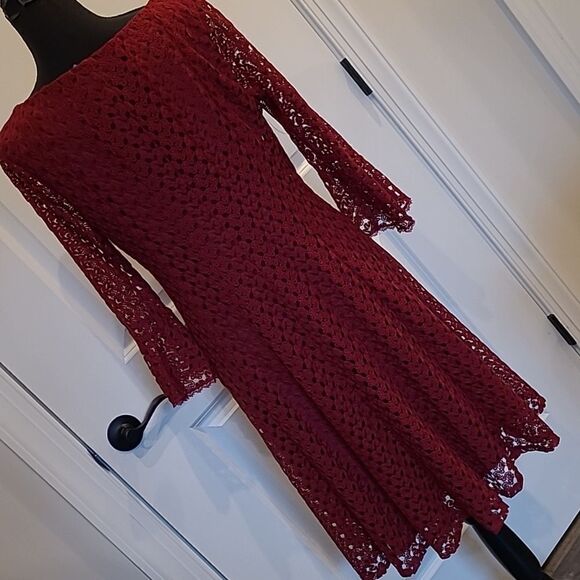 Rabbit Rabbit Rabbit Designs sz 10 burgundy red poly lace dress NWT - Picture 4 of 11